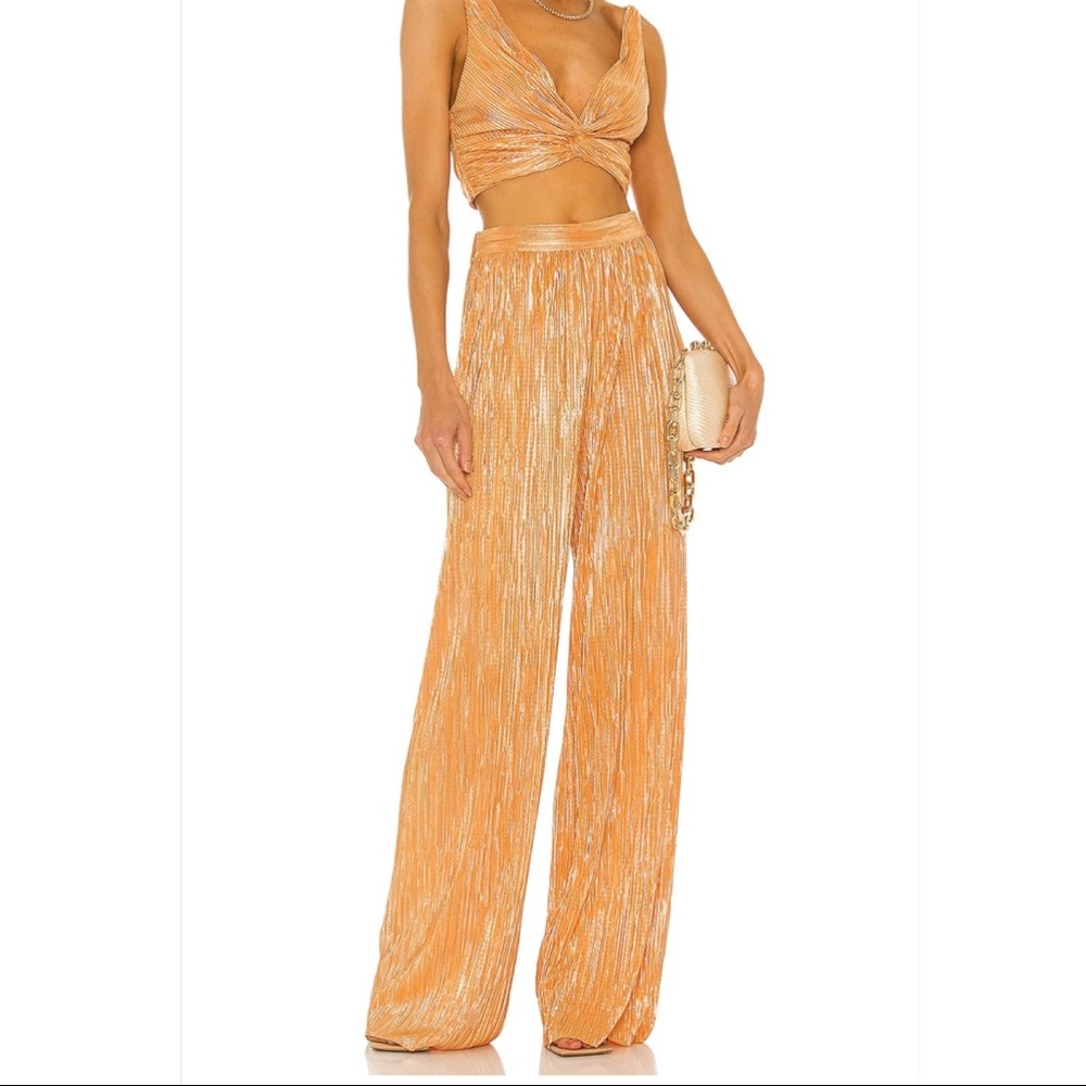 Sabina Musayev Orange Metallic Wide-Leg Pants